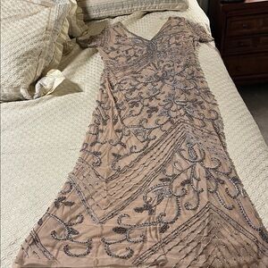 Pisarro Nights Beige Dress with Metallic Highlights